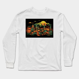 Retro Anime El Paso Skyline A Vibrant Anime-Inspired Cityscape Long Sleeve T-Shirt